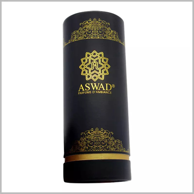 CMYK Perfume Packaging Black Paper Round Box Dengan Sisipan EVA