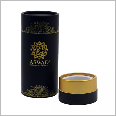 CMYK Perfume Packaging Black Paper Round Box Dengan Sisipan EVA