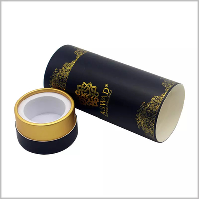 CMYK Perfume Packaging Black Paper Round Box Dengan Sisipan EVA